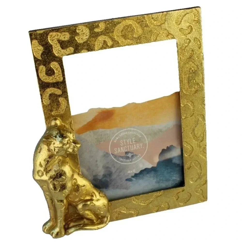 New Gold Figural Jungle Boho Cheetah Photo Picture Frame 4x6 Room Decor